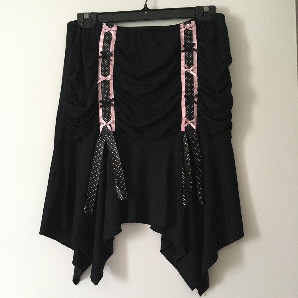 LM LULU Paris Black + Pink Stretch Viscose Dance Hal Corset Like Pull On Skirt M